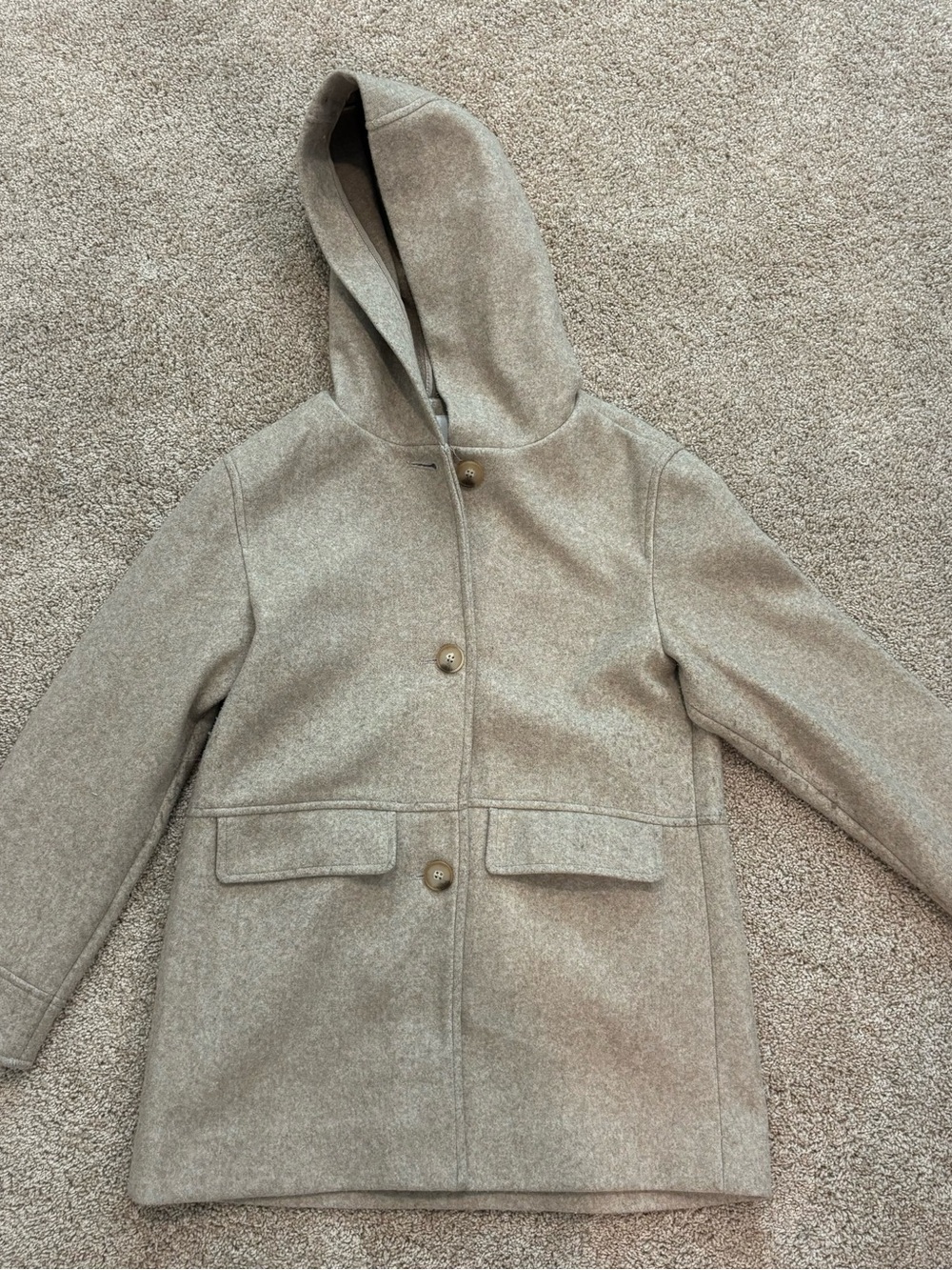 Zara Kids Hooded Wool Blend Coat in Taupe